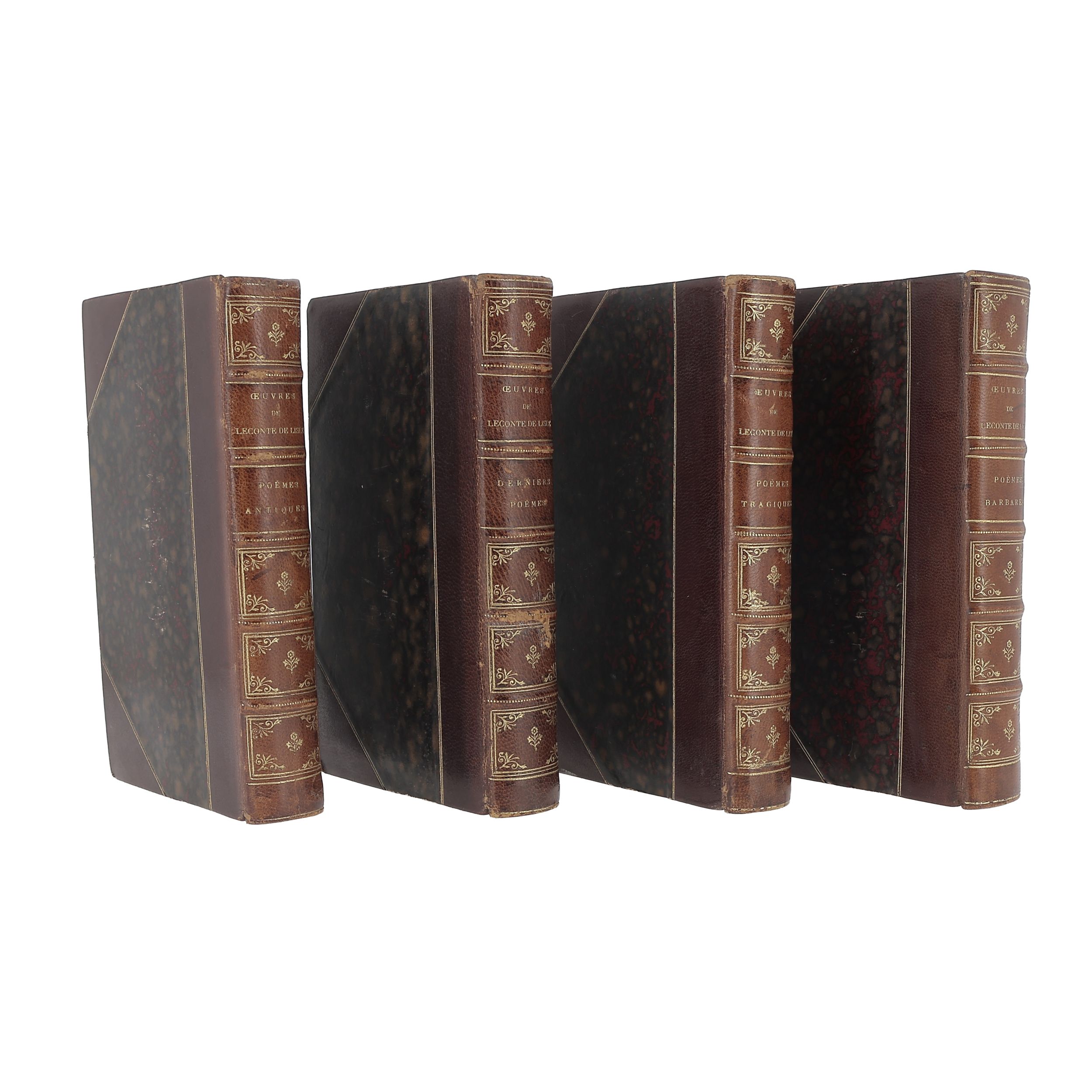 LECONTE DE LISLE [Œuvres de], Poèmes antiques,Poèmes barbares, Poèmes tragiques, Deniers poèmes, Alphonse Lemerre Editeur, Paris. Trois tomes non datés et le dernier 1899.:  | H&ocirc;tel Des Ventes de Monte-Carlo
