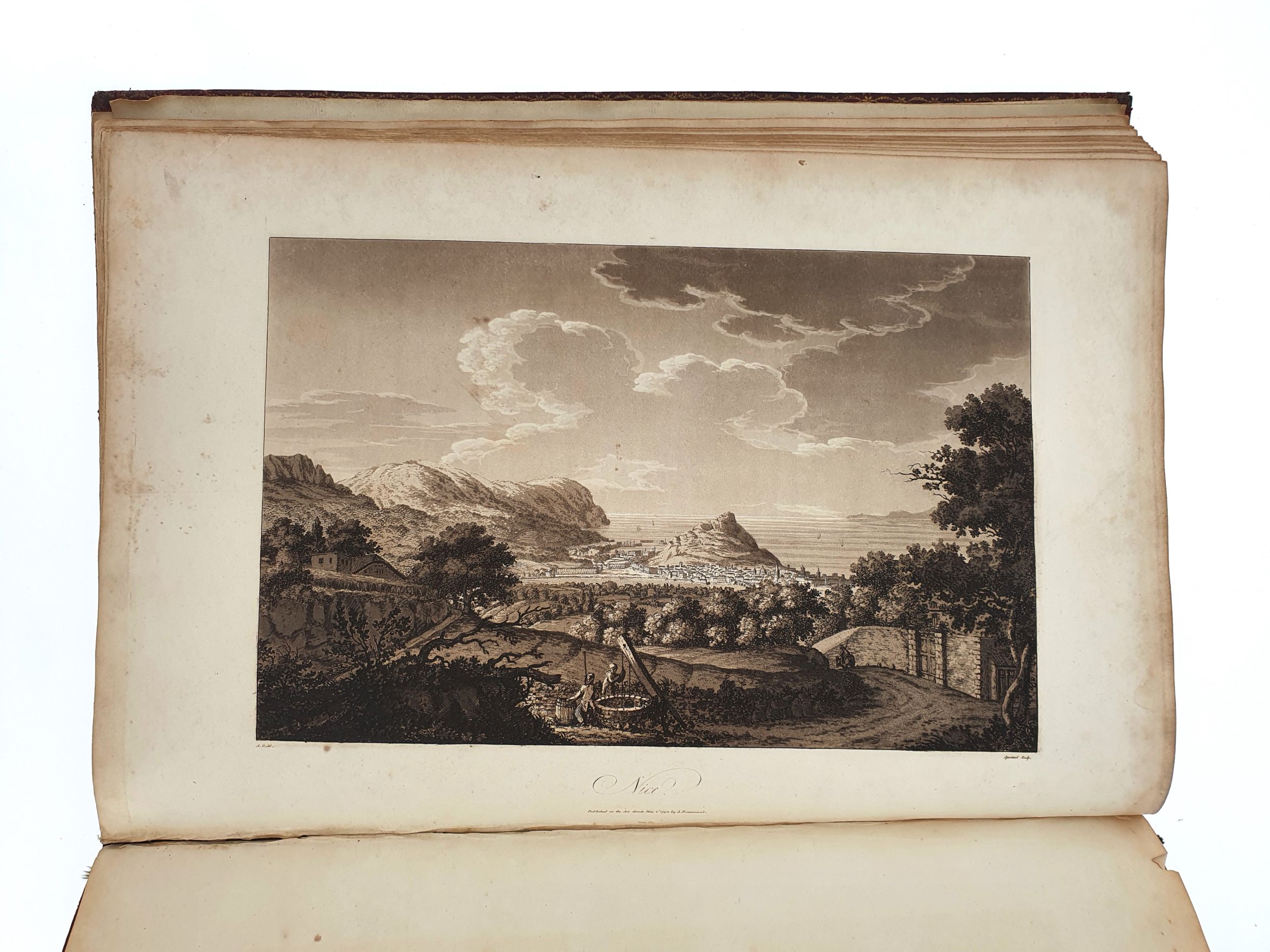 ALBANIS-BEAUMONT (Jean François). Travels through the Maritime Alps, from Italy to Lyons, across the Col de Tende, by the Way of Nice, Provence, Languedoc, c. with Topographical and Historical Descriptions. To which are added, some Philosophical Observations on the various Appearances in Mineralogy, c. found in those Countries. London, Printed by T. Bensley, 1795. In-folio, maroquin rouge à grain long, fine roulette dentelée dorée encadrant les plats, dos lisse à décor mosaïqué (reliure de l’époque).	:  | H&ocirc;tel Des Ventes de Monte-Carlo