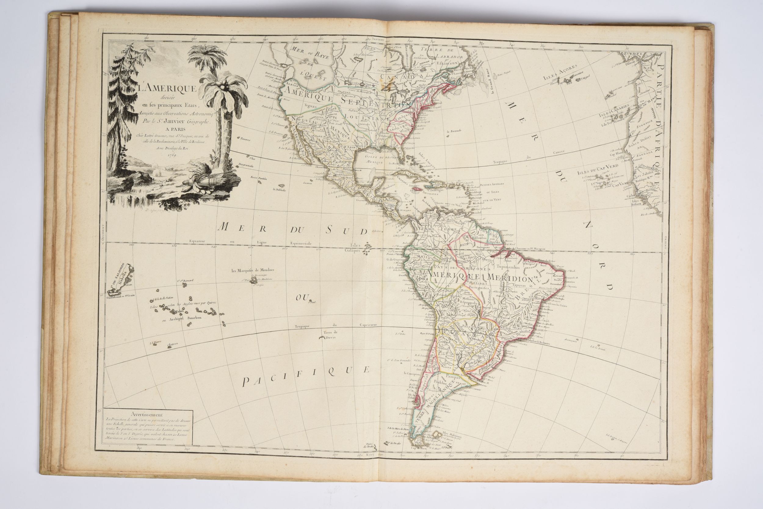 [ATLAS]. JANVIER (M.), L’ISLE (Guillaume de), JAILLOT (M.), ROBERT (M.), SANSON (M.). « Atlas ». Paris, Chez iu, 1702-1769-1780. Grand in-folio, demi-vélin ivoire à bandes (reliure fin XIXe s.).
