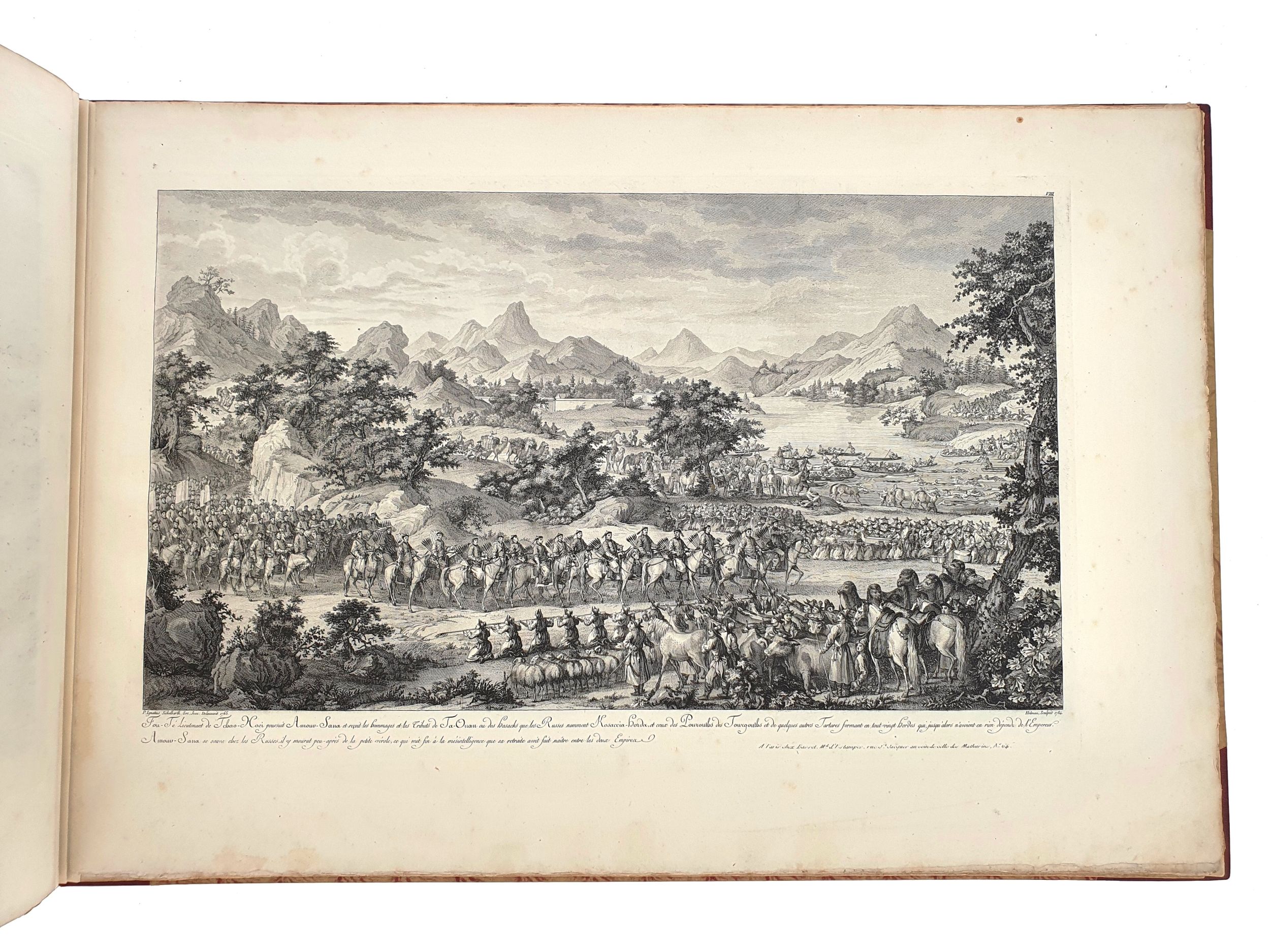 [CHINE]. HELMAN (Isidore Stanislas). Batailles de la Chine réduites d’après les grandes planches que l’Empereur Kien-Long a fait graver à Paris. Paris, Chez Hocquart, s. d. [1783-1788]. In-folio oblong, demi-maroquin rouge à grain long et à coins, fine roulette dentelée dorée bordant les plats (reliure mi- XXe s.).	:  | H&ocirc;tel Des Ventes de Monte-Carlo