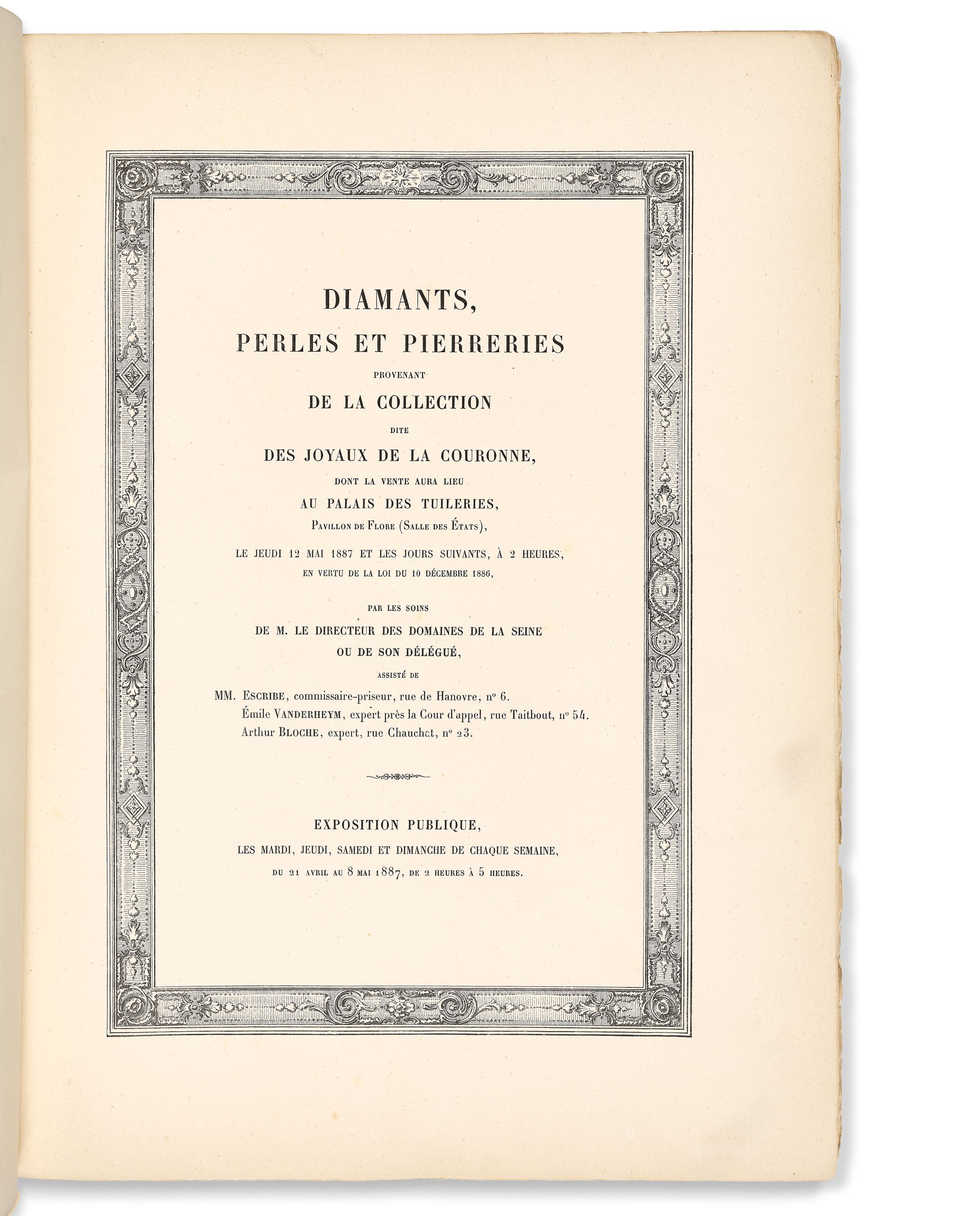 DIAMANTS, PERLES ET PIERRERIES PROVENANT DE LA COLLECTION DITE DES JOYAUX DE LA COURONNE, Paris: Imprimerie nationale, 1887.:  | H&ocirc;tel Des Ventes de Monte-Carlo