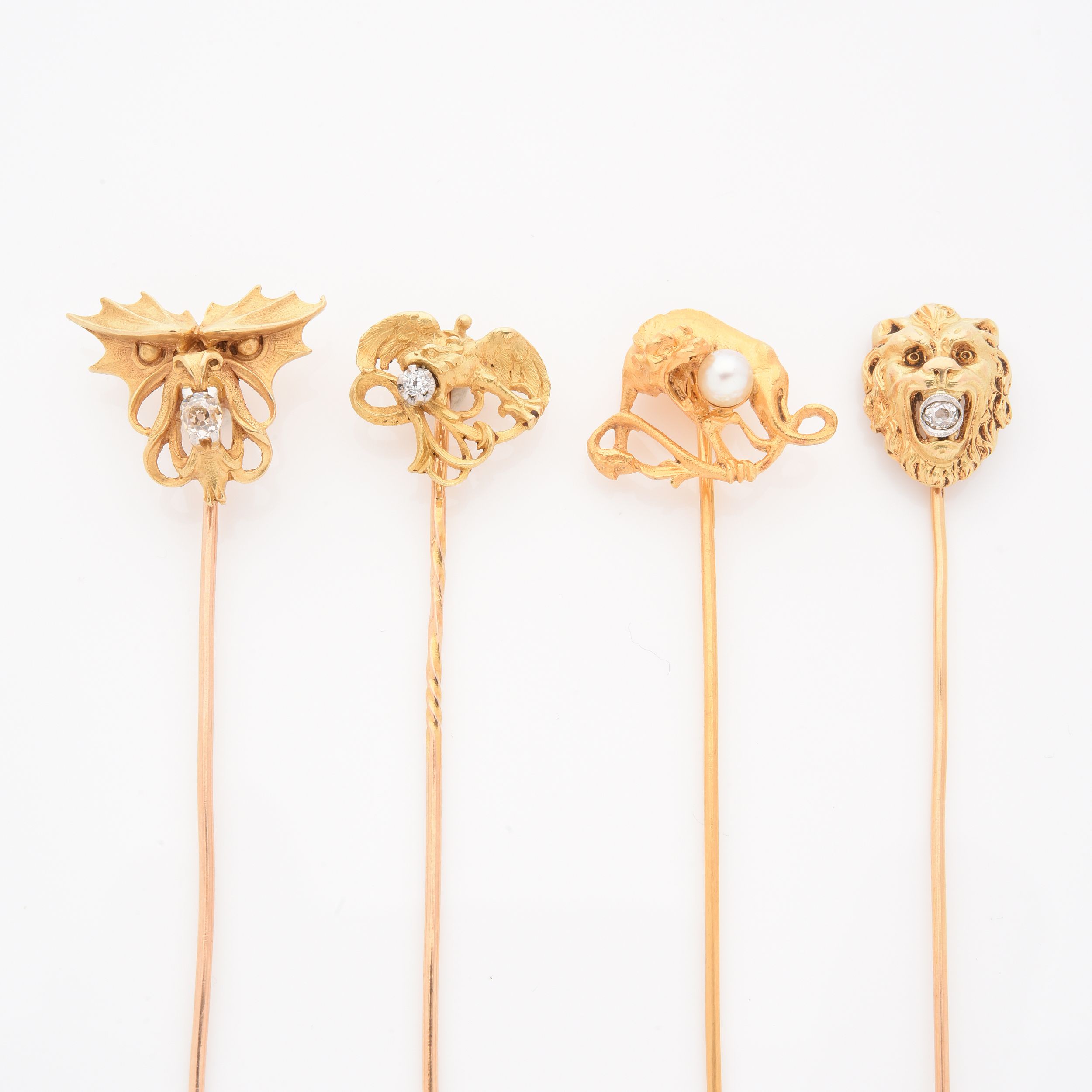 ENSEMBLE DE 4 ÉPINGLES DE CRAVATE ART NOUVEAU :