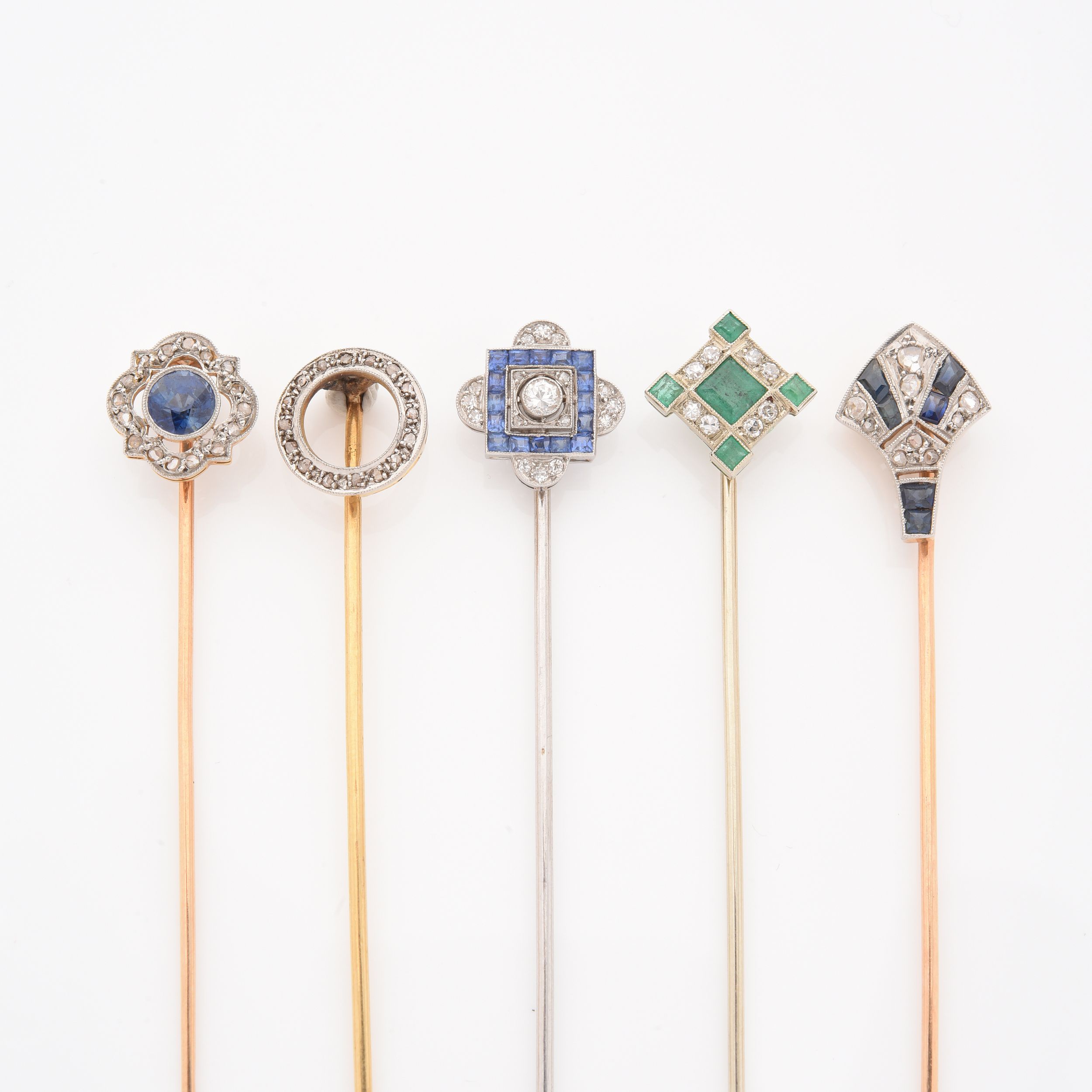 ENSEMBLE DE 5 ÉPINGLES DE CRAVATE ART DÉCO :