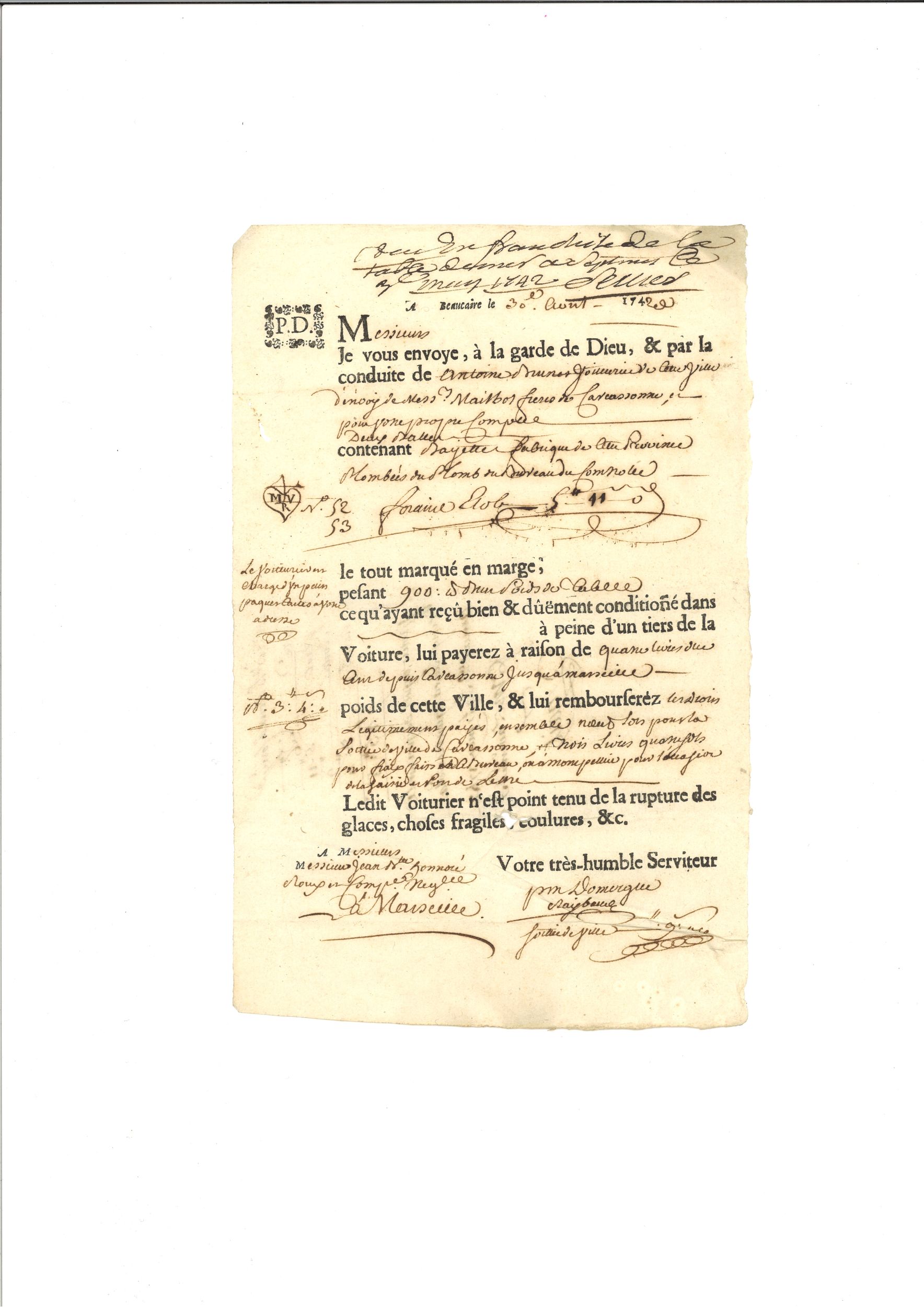 ENSEMBLE DE LETTRES DE VOITURE