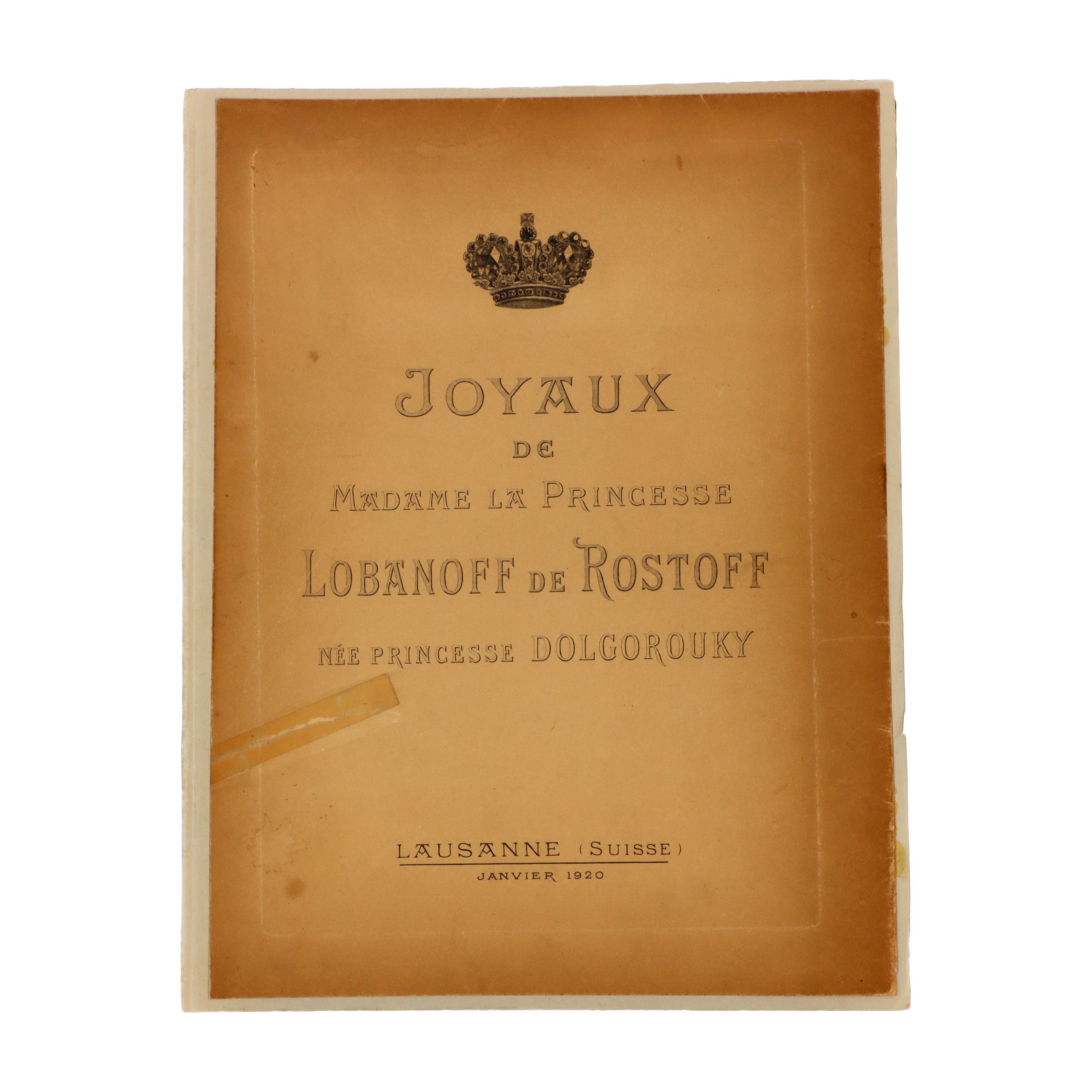 JOYAUX DE MADAME LA PRINCESSE LOBANOFF DE RISTOFF, née Princesse Dolgorouky, Lausanne, janvier 1920.