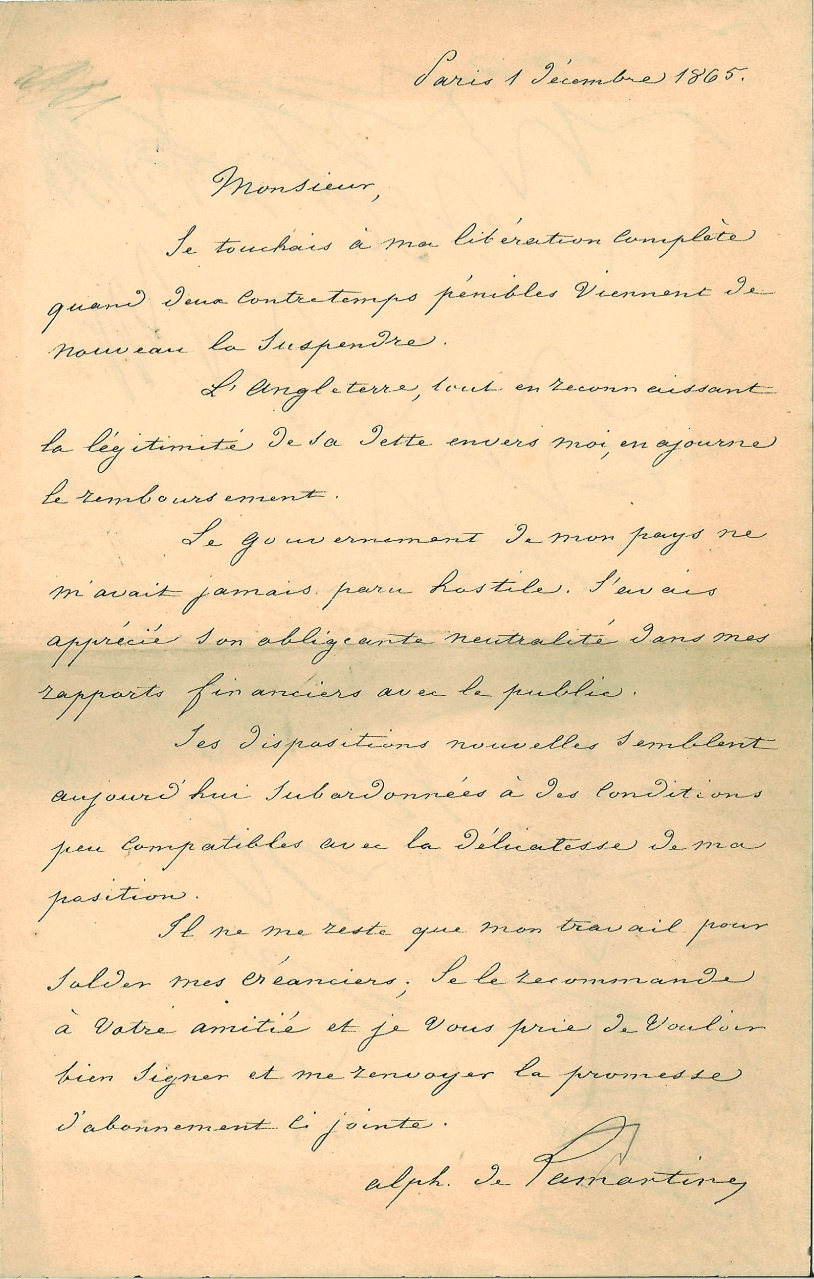 LAMARTINE (2de), Alphonse (1790-1869):  | H&ocirc;tel Des Ventes de Monte-Carlo
