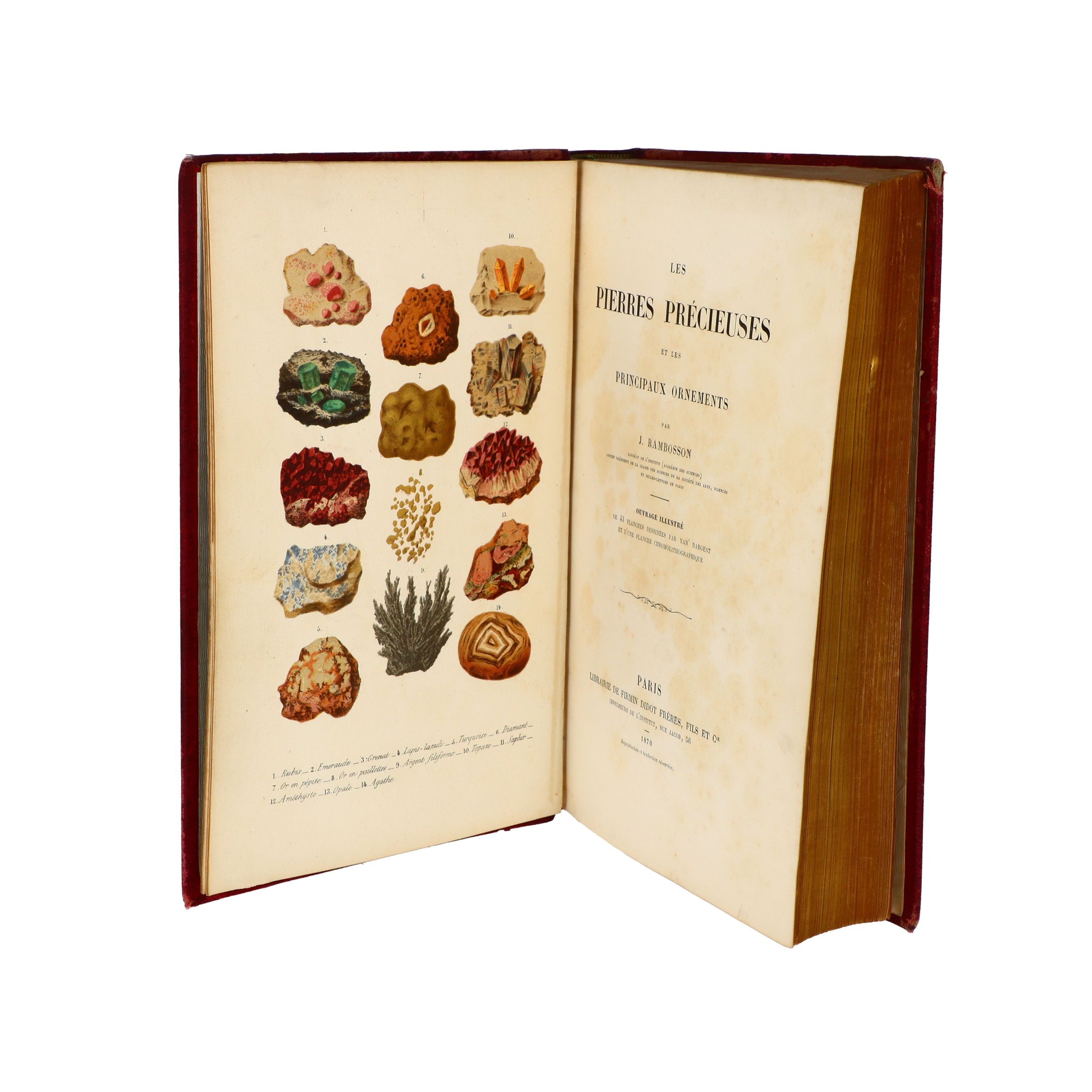 RAMBOSSON, J. Les Pierres précieuses et les principaux ornements. Illustré de 43 planches dessinées et d’une planche chromolithographique, Librairie de Firmin Didot Frères, Fils et Cie, 298 p., Paris, 1870.:  | H&ocirc;tel Des Ventes de Monte-Carlo