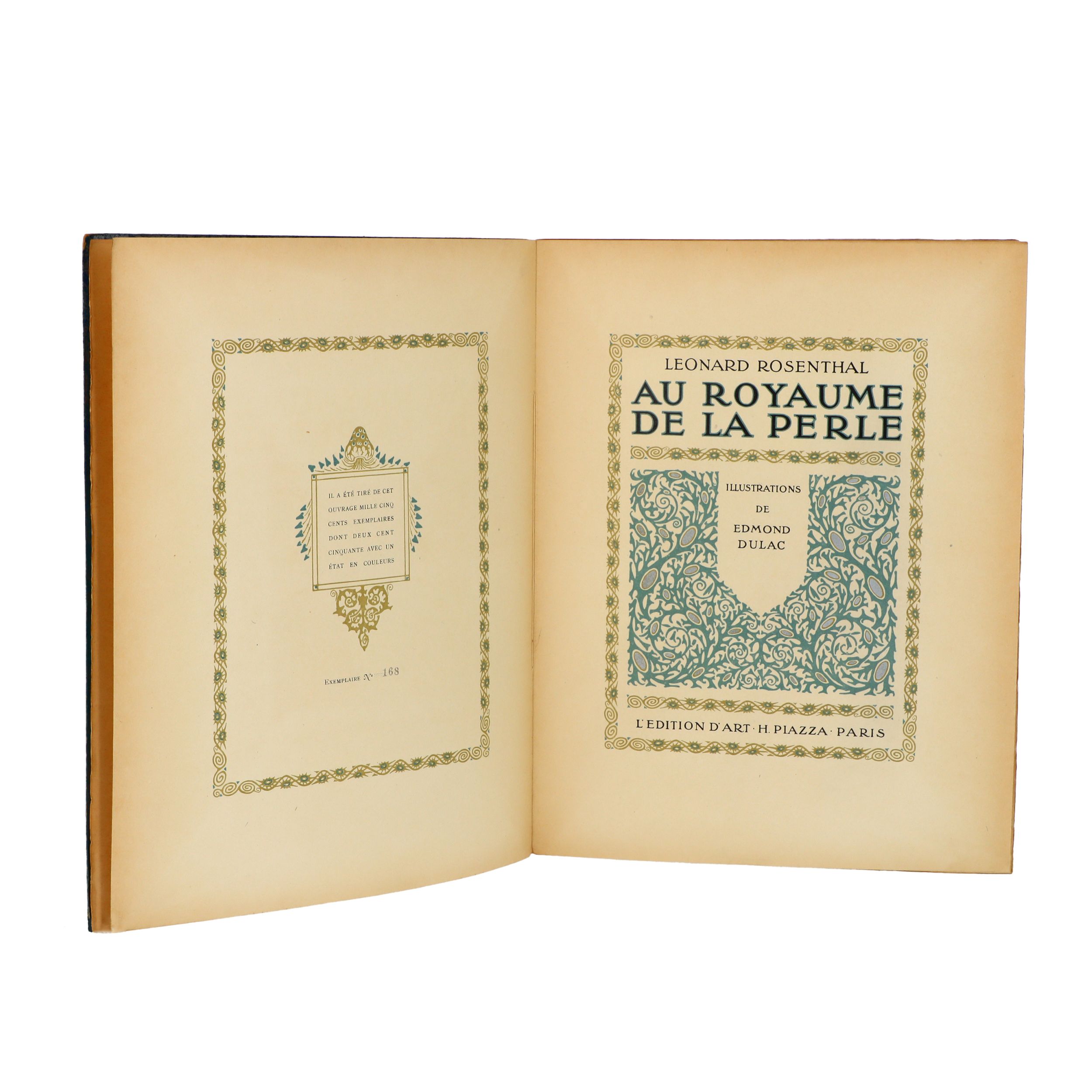 	ROSENTHAL, Leonard, Au Royaume de la Perle, illustrations de Edmond Dulac, Edition d’Art H. Piazza, Paris, exemplaire numéroté no 168/250 illustrés en couleurs, 139p., 1926. :  | H&ocirc;tel Des Ventes de Monte-Carlo