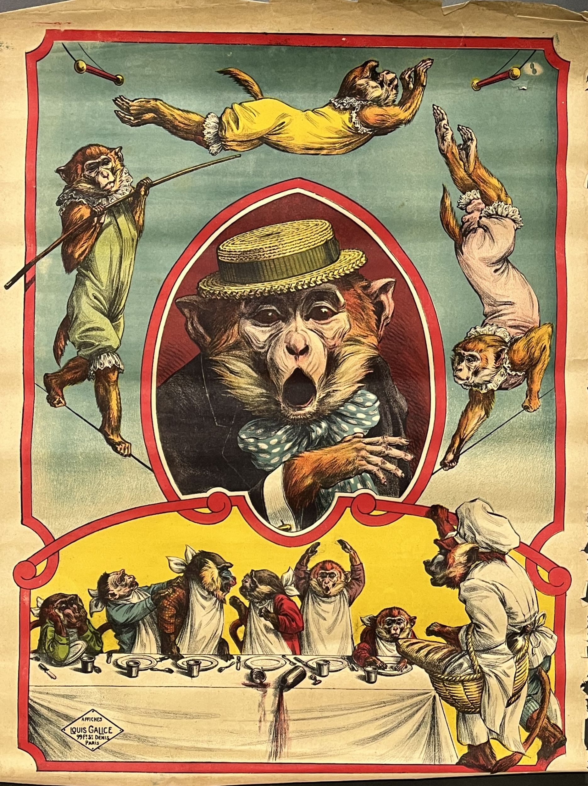 Un lot de huit affiches anciennes sur le thème du cirque et du spectacle :  | H&ocirc;tel Des Ventes de Monte-Carlo