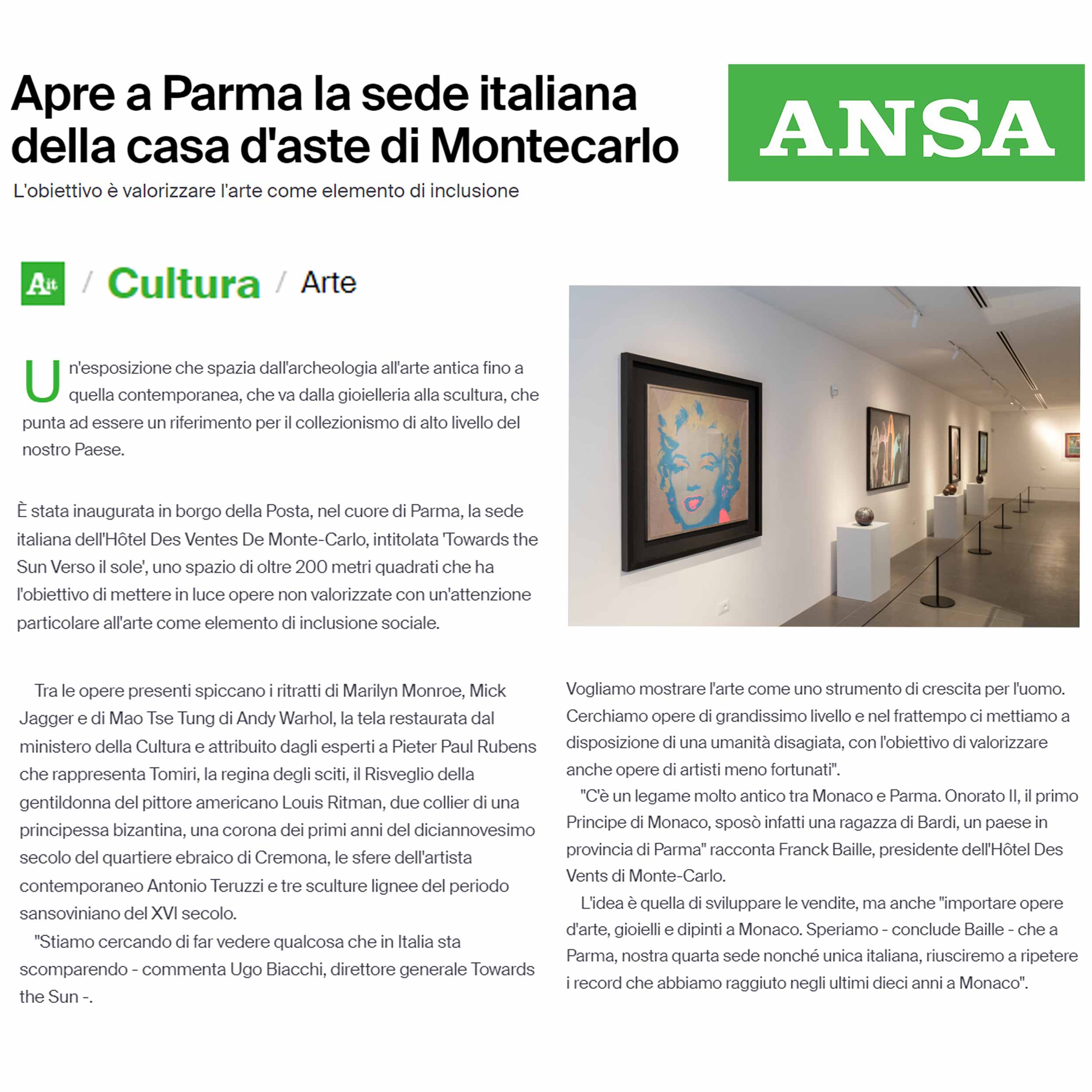 Apre a Parma la sede italiana della casa d’aste di Montecarlo