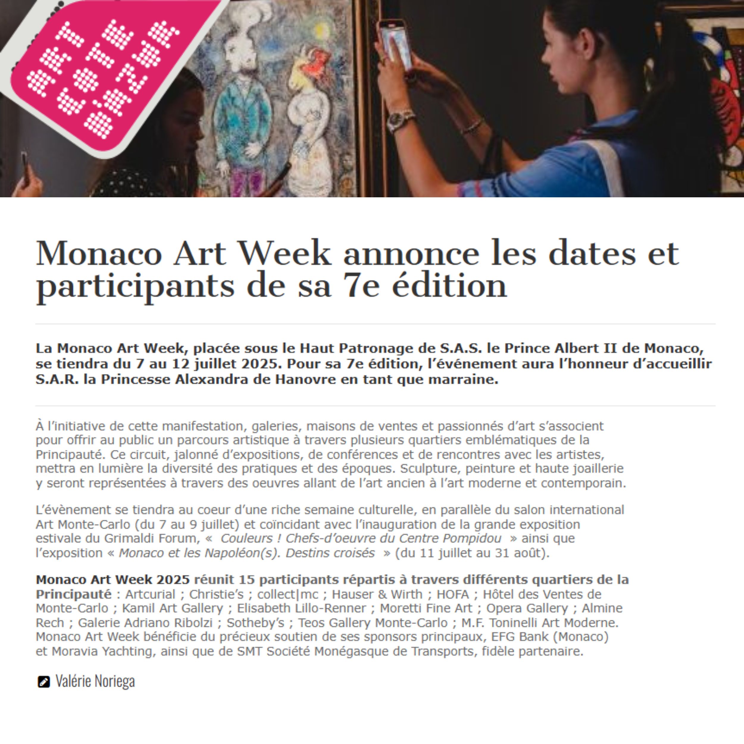 Monaco Art Week annonce les dates et participants