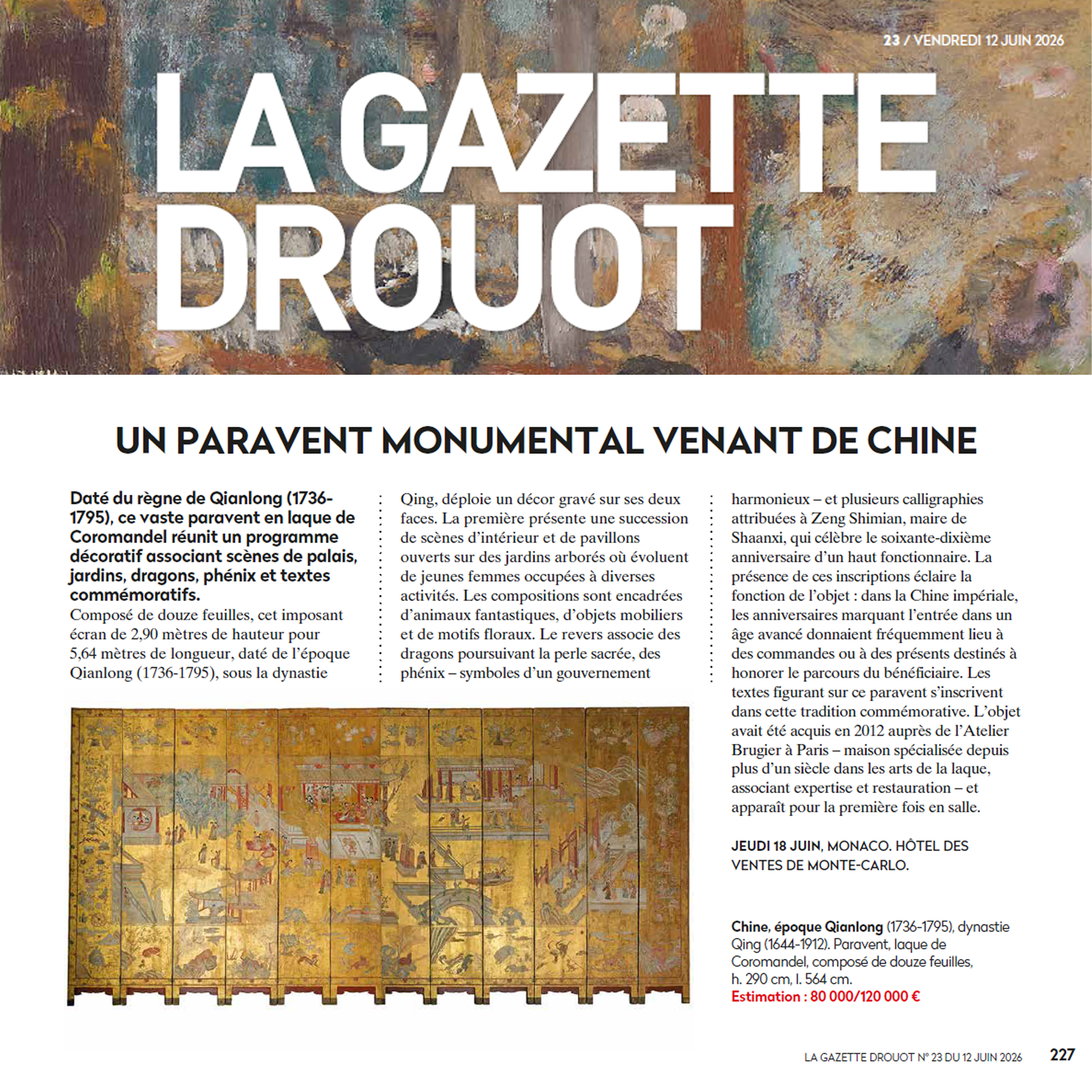 Un paravent monumental venant de Chine