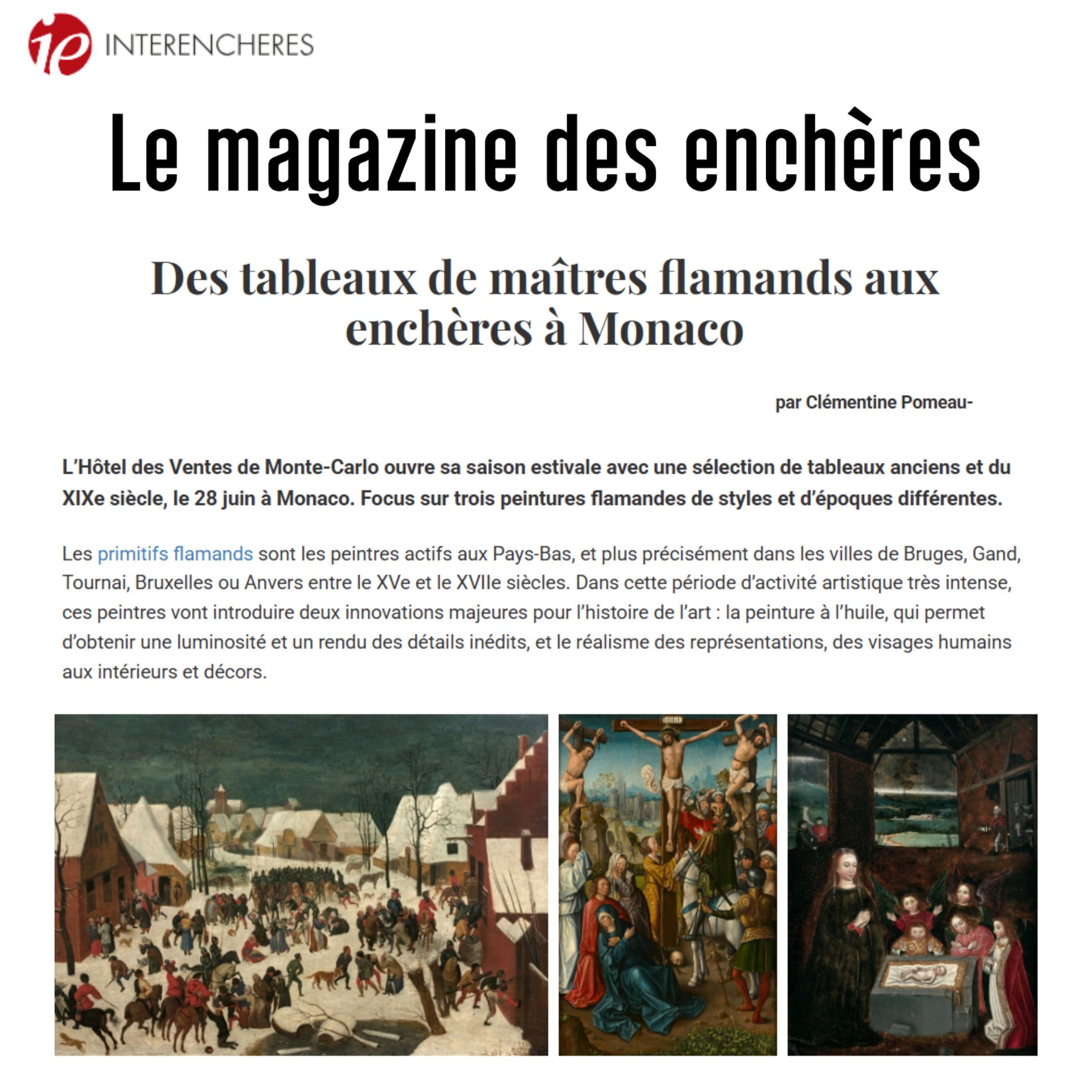 Des tableaux de maîtres flamands aux enchères à Monaco