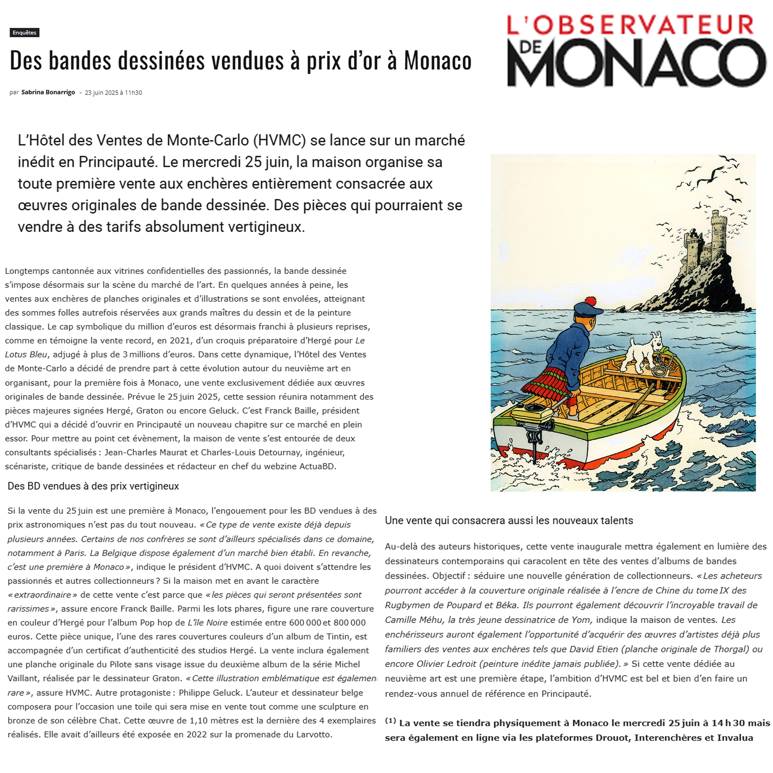 Des bandes dessinées vendues à prix d’or à Monaco