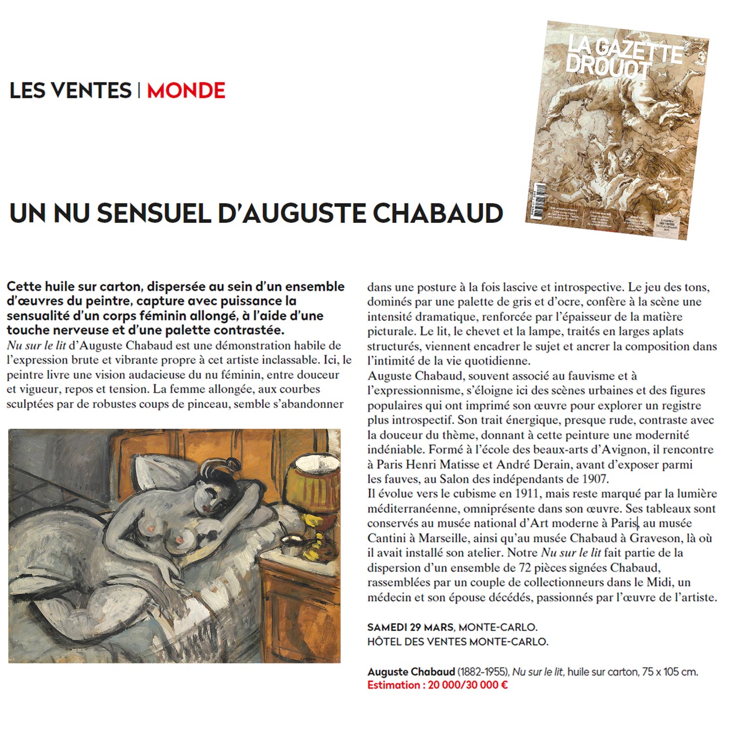 Un nu sensuel d’Auguste Chabaud
