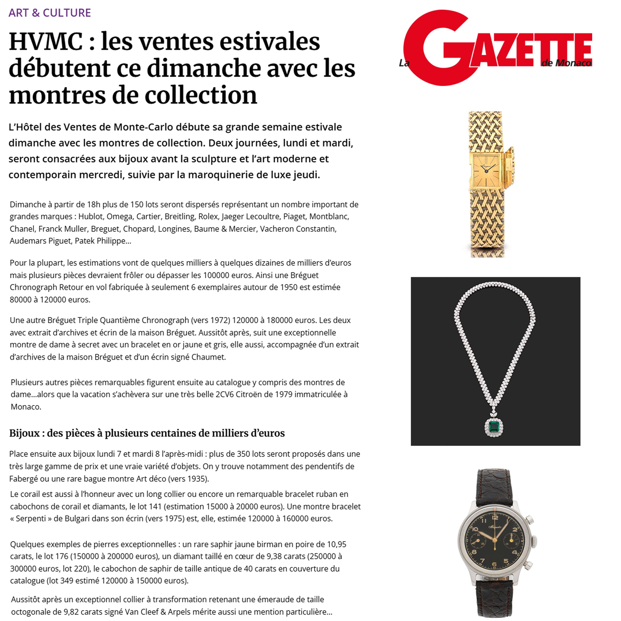 HVMC : les ventes estivales débutent ce dimanche avec les montres de collection