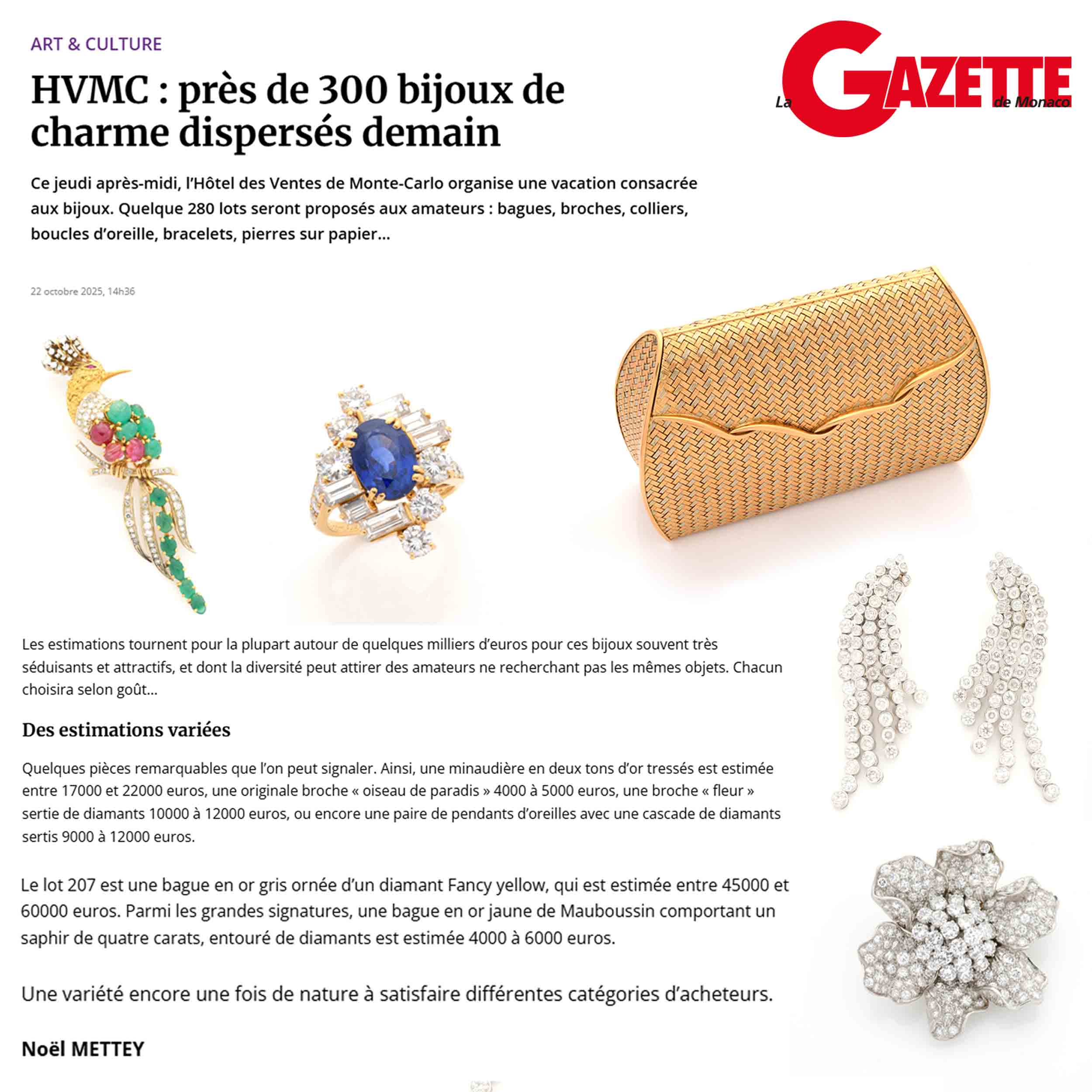 Près de 300 bijoux dispersés demain