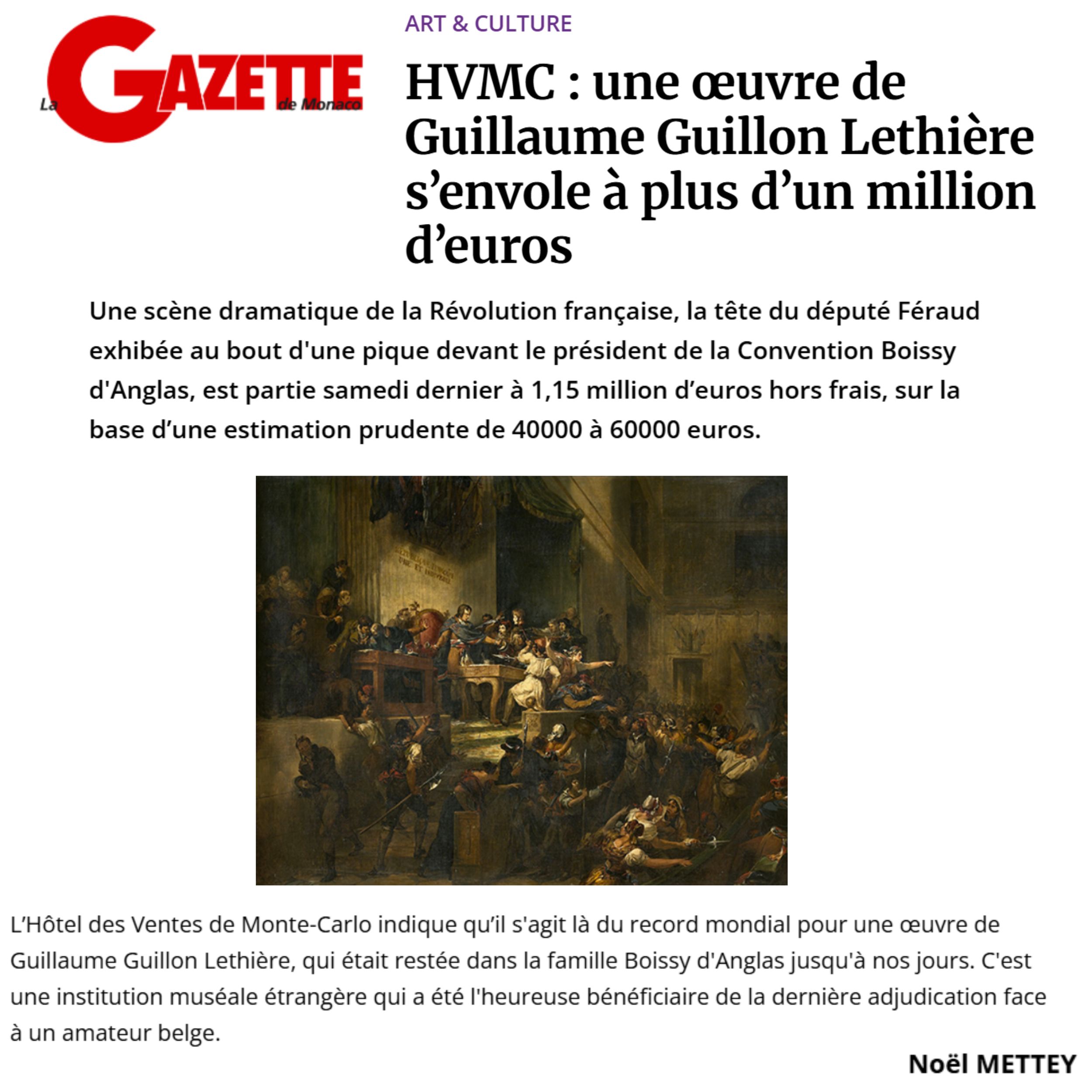 Une œuvre de Guillaume Guillon Lethière s’envole à plus d’un million d’euros