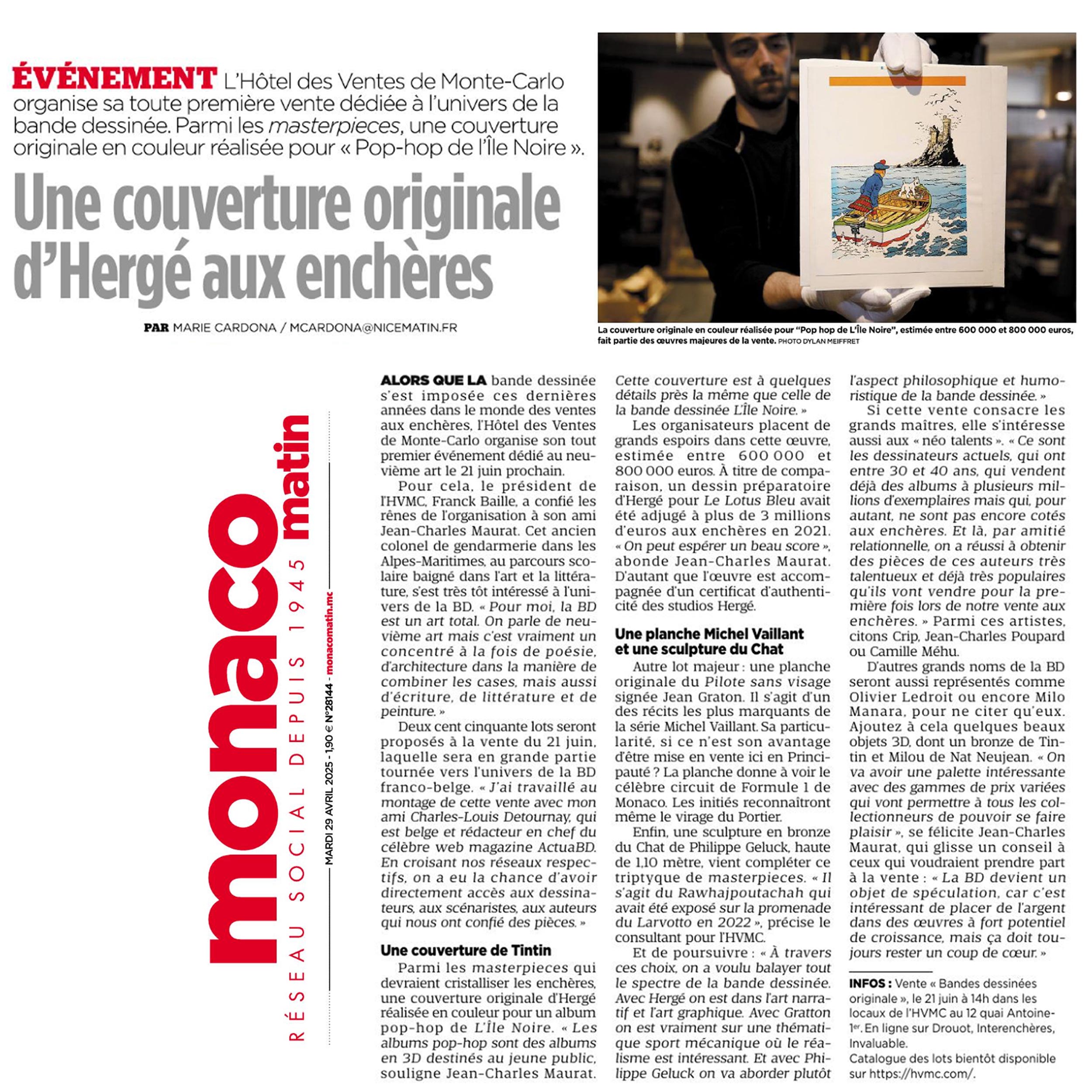 Une couverture originale d’Hergé aux enchères