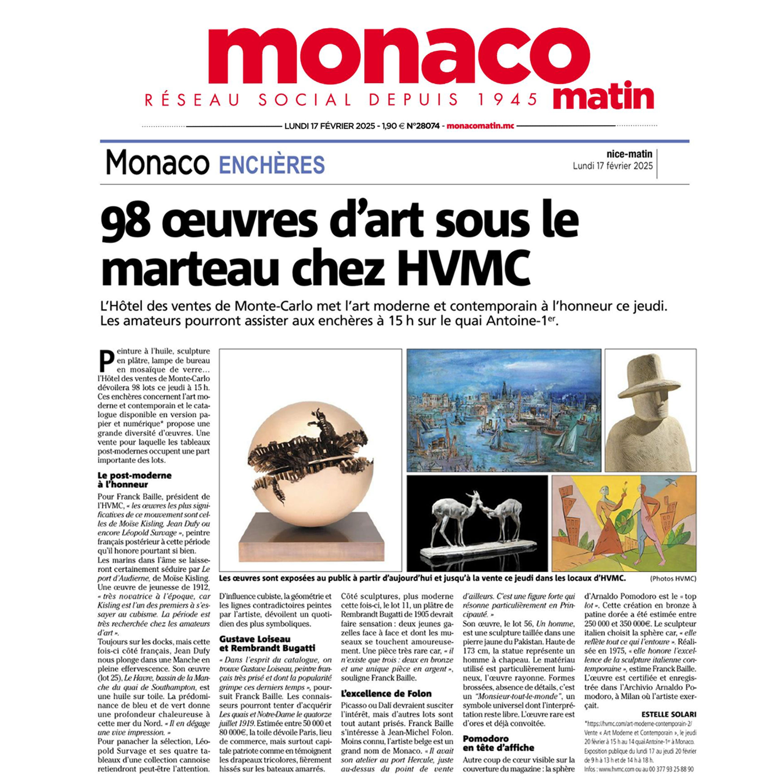 98 œuvres d’art sous le marteau d’HVMC