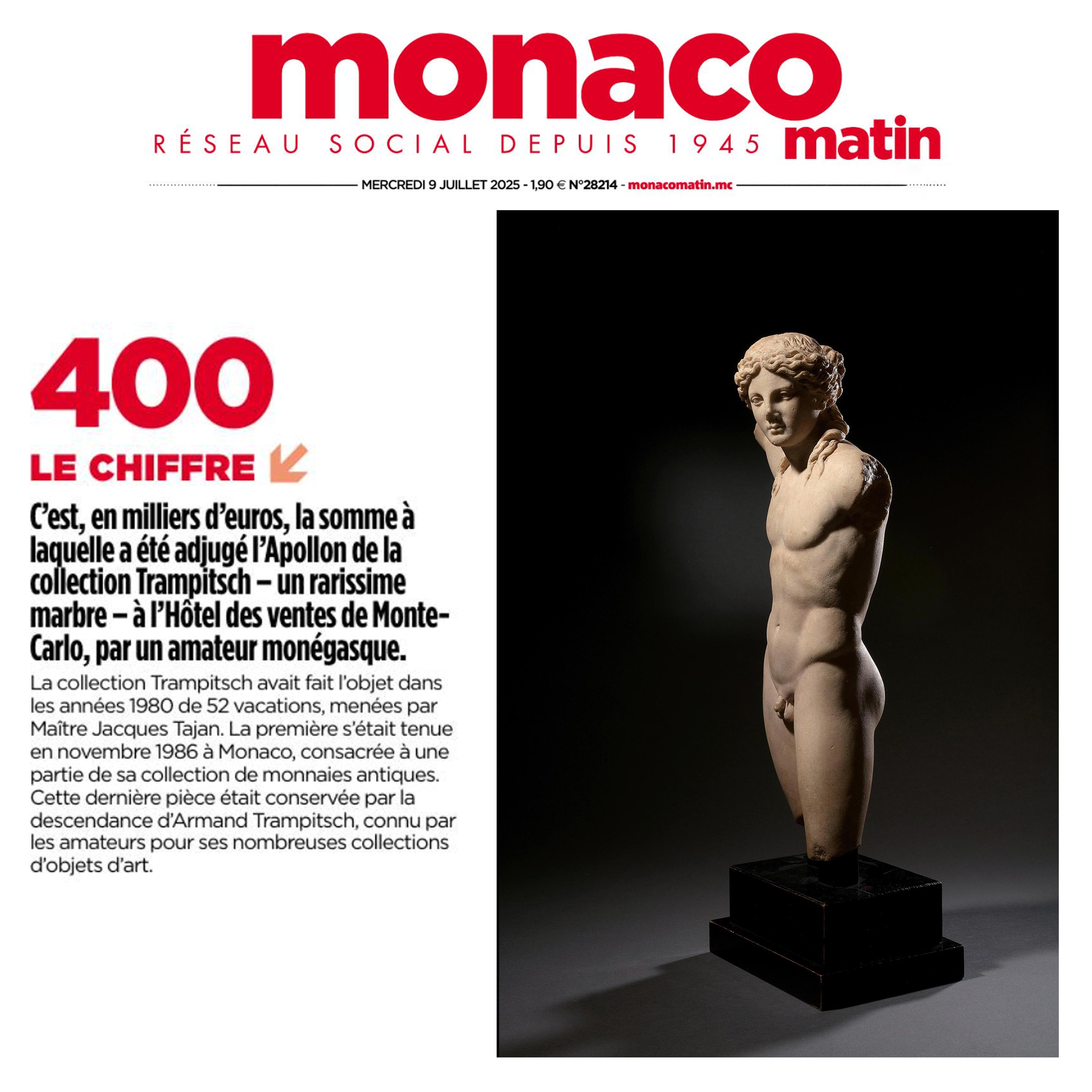 400.000 euros pour l’Apollon de la collection Trampitsch