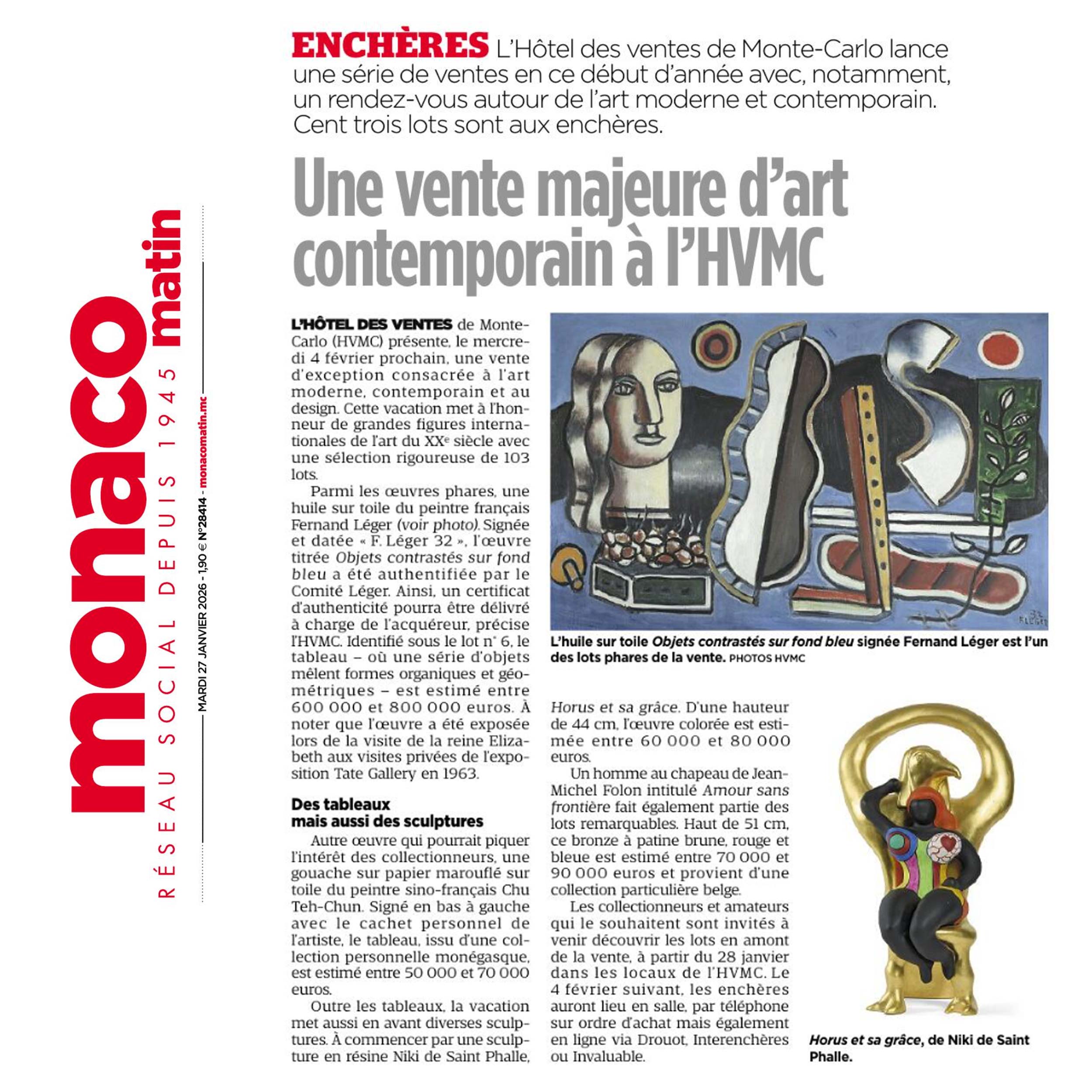 Une vente majeure d’Art Contemporain à HVMC