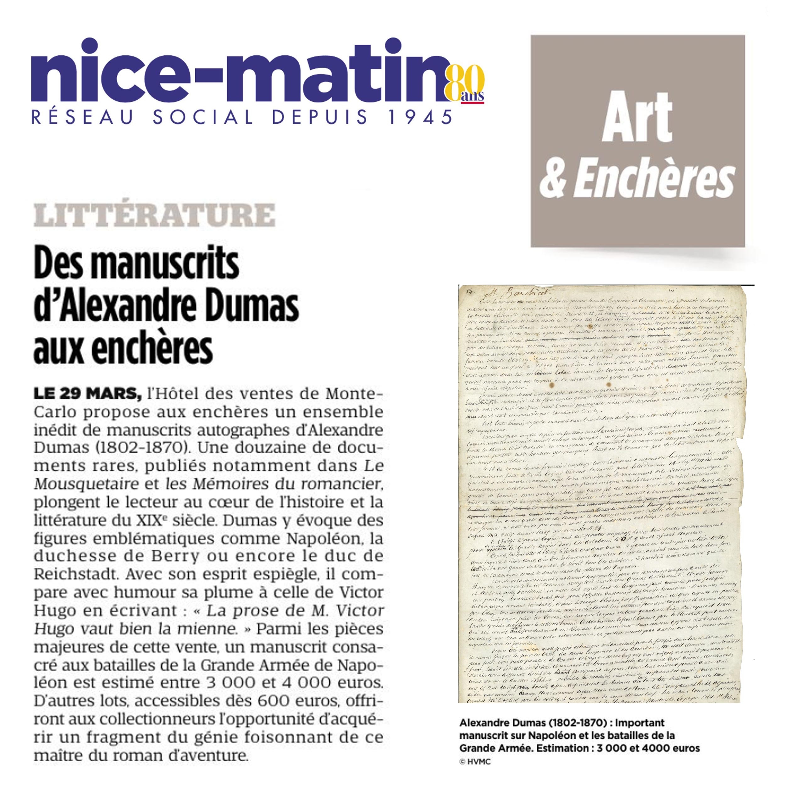 Des manuscrits d’Alexandre Dumas aux enchères