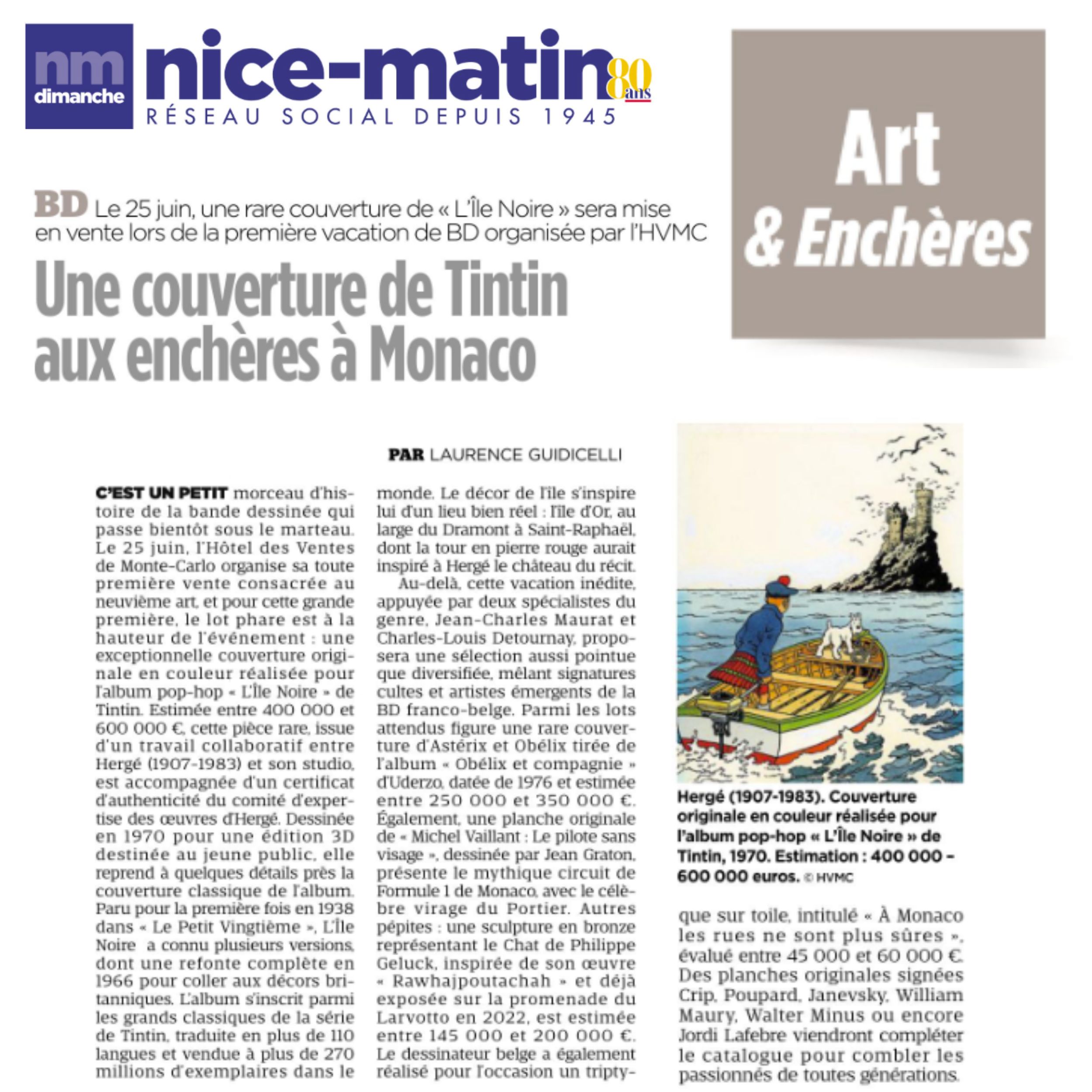Une couverture de Tintin aux enchères à Monaco