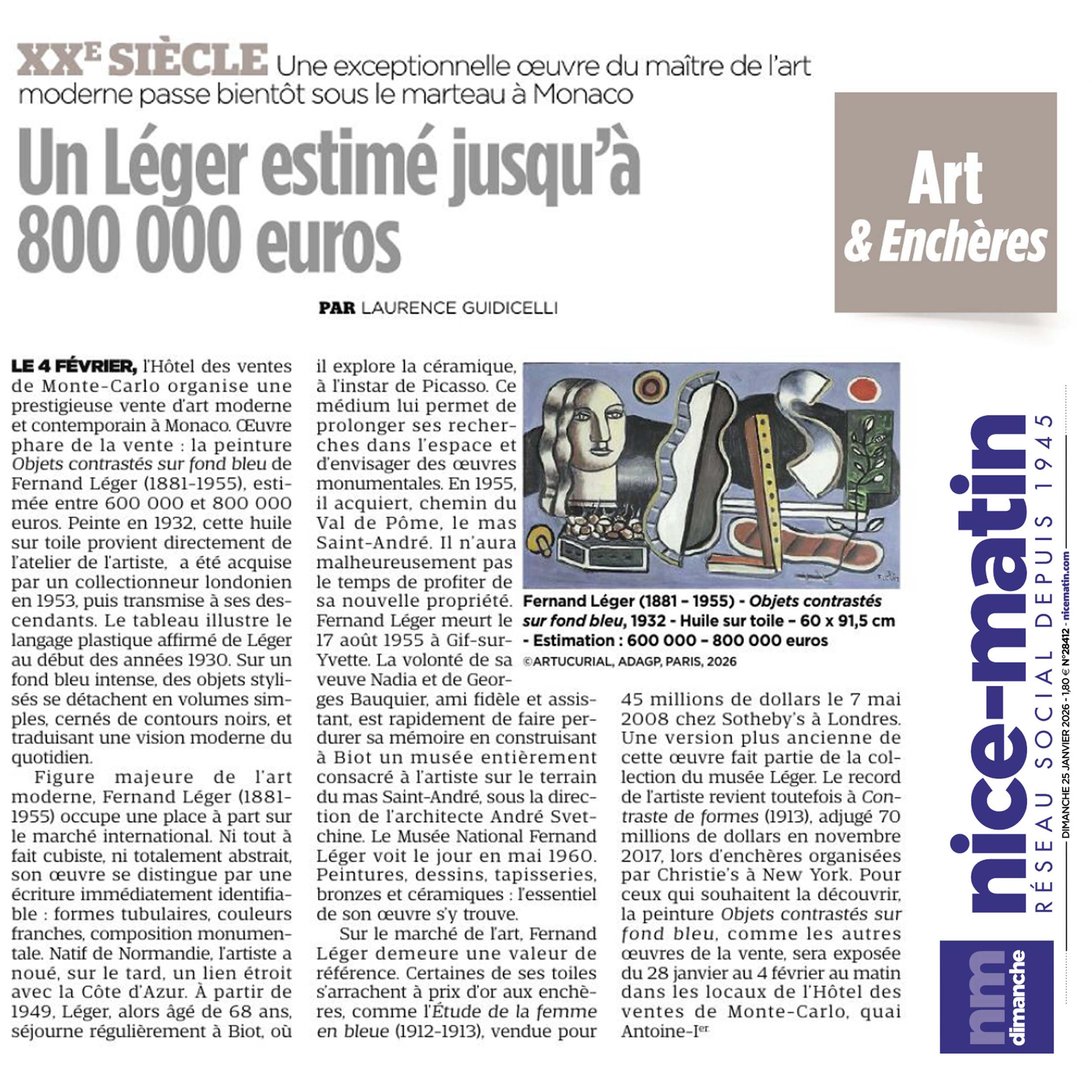 Un Léger estimé jusqu’à 800 000 euros